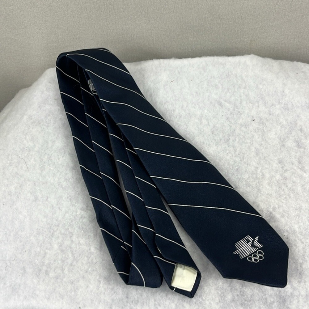Cervantes 1980 Los Angeles Olympic Emblem Navy Blue Tie Mens Made In Los Angeles - Picture 6 of 6
